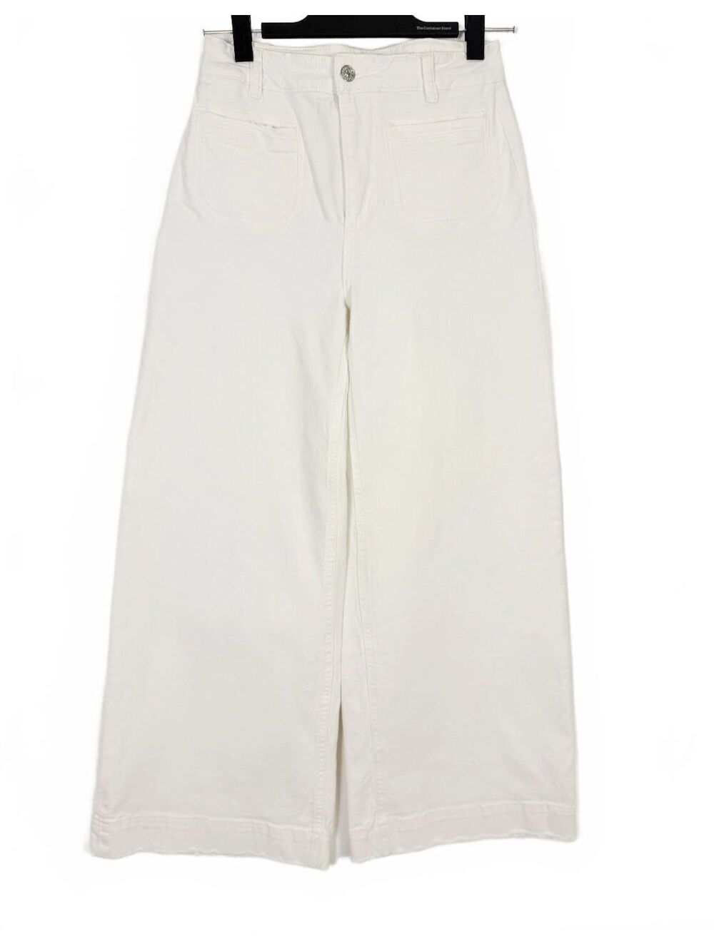PAIGE Anessa‎ High Rise Crop Wide Leg Jeans White Patch Pocket Raw Hem Size 26